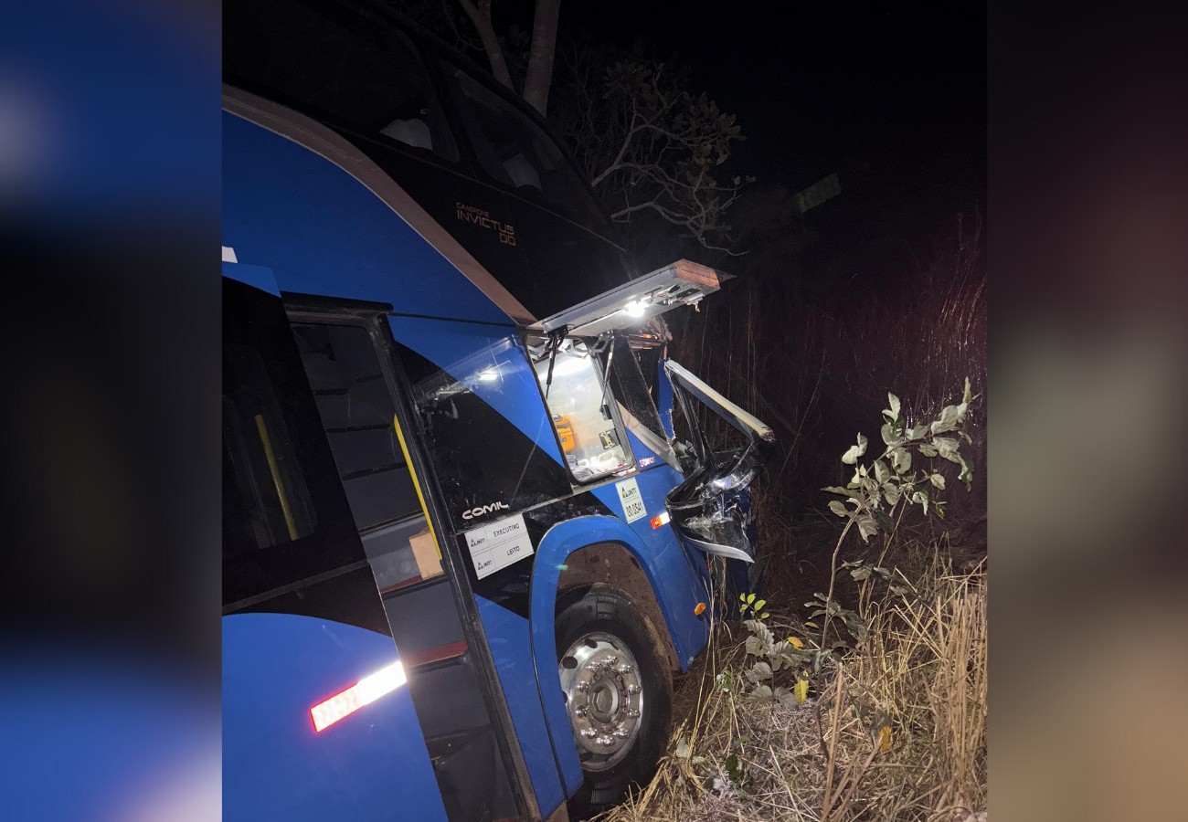 Ônibus com passageiros sai da pista após carreta carregada com restos de gado tombar na TO-134